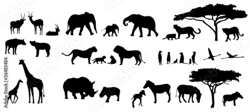 Fototapete Afrika Tiere Baume Savanne Silhouetten Set Fototapeten T Michel