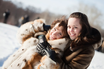 smiling girls in winter