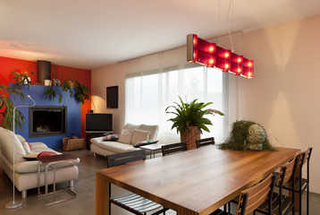 wooden dining table and living room background