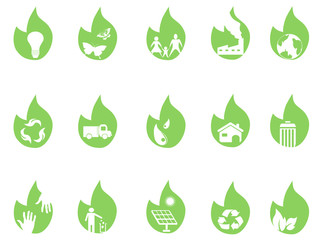 eco icons on green leaf