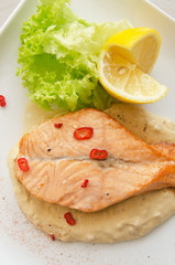 Grilled salmon steak