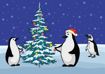 Penguins and Christmas tree