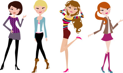 illustration of four fashion girls