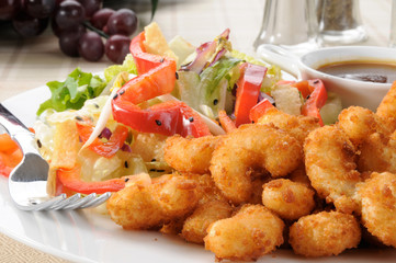 Popcorn shrimp and salad