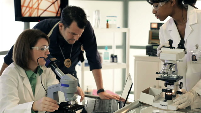 Detective Going Over Crime Evidence in Lab