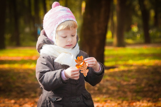 child walking in autumn park