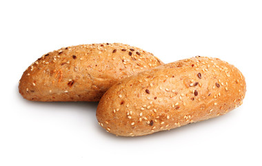 delicious buns with sesame seeds isolated on white