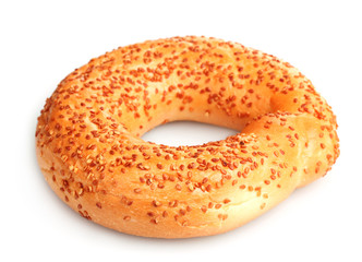 delicious bagel with sesame seeds isolated on white