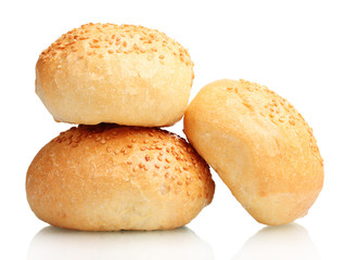 delicious buns with sesame seeds isolated on white