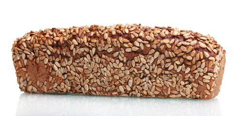 delicious rye bread with sunflower seeds isolated on white