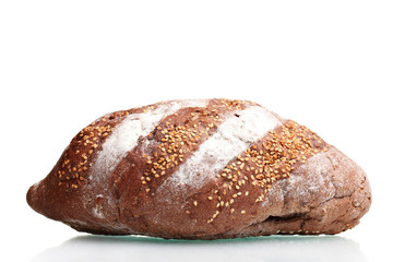 delicious rye bread with sesam seeds isolated on white