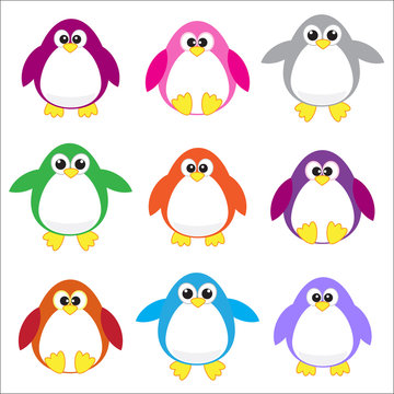 Color penguins clip art