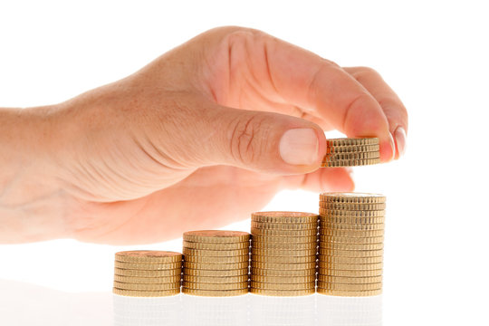 Stapel von Euro Geld M&uuml;nzen