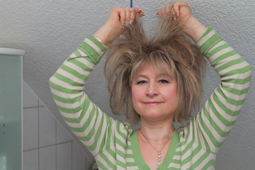 Woman with wild hair