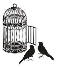 Stickers pour porte Oiseaux en cages Cage à oiseaux