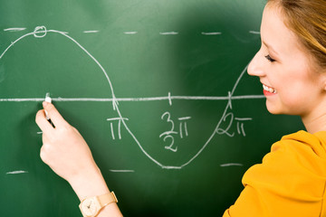 Female Student Doing Math on Chalkboard