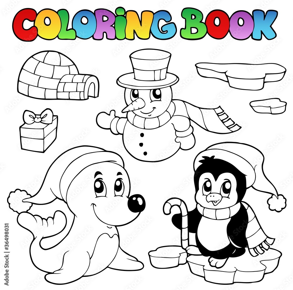 Wall mural coloring book wintertime animals 3