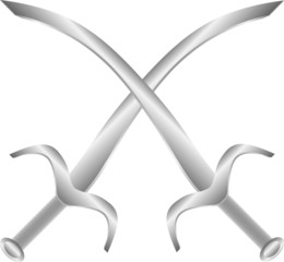 Two crossed arabic swords on white on white