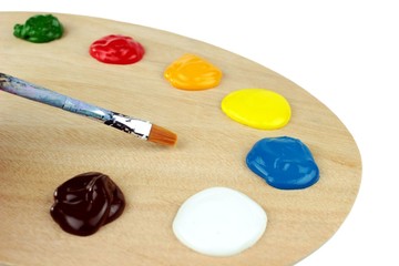 Palet and colors on white background