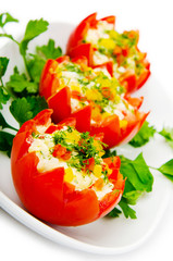 Tomatoes stuffed with russian salad