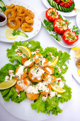 Table served with tasty meals