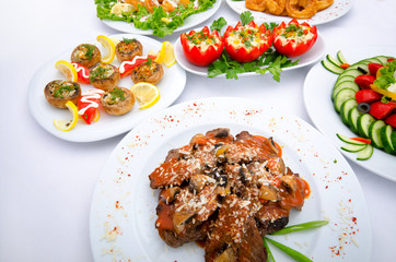 Table served with tasty meals