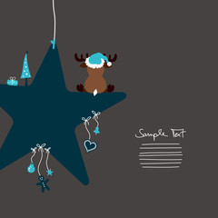 Reindeer Sitting On Turquoise Star & Symbols Grey