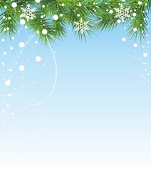Fototapeta na wymiar Christmas illustration with fir and snowflakes