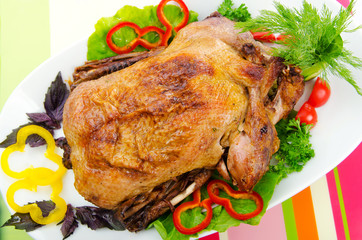 Roasted turkey on the festive table