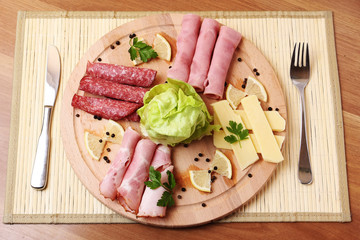 Ham and salami traditional plate