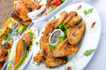 Table served with tasty meals