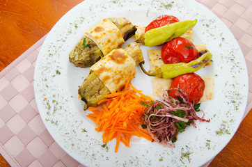 Grilled vegetables served in the plate