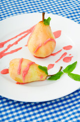 Pear dessert in the plate