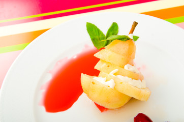 Pear served in the plate