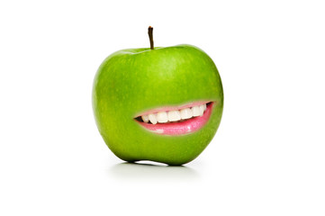 Apple with mouth isolated on white