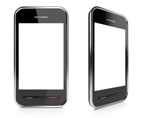 Black mobile smartphone with empty white screen 3D. Icon. Isolat