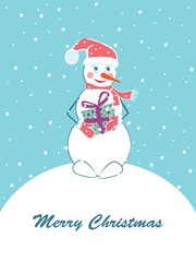 Merry Christmas card with snowman.