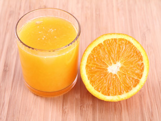 Glass of Orange juice and a half of an orange