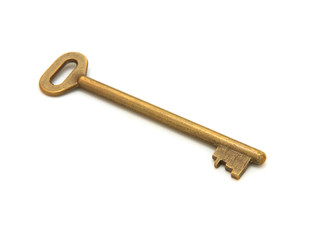 old golden key on white background