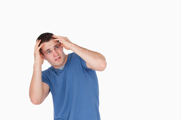 Naklejka premium Man being afraid of something