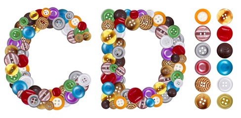 Characters C and D made of clothing buttons