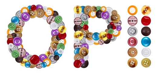 Characters O and P made of clothing buttons
