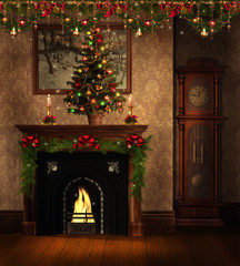 Obrazy na Plexi  Świąteczny pokój z kominkiem i ozdobami