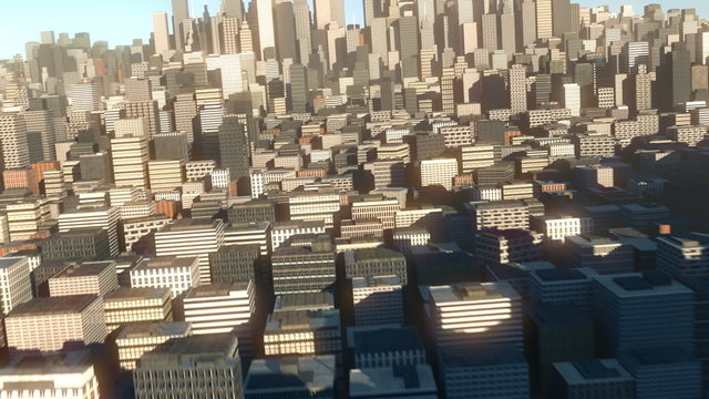 aerial view of 3d city buildings and skyscrapers
