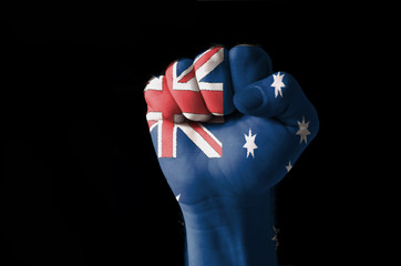 Fist painted in colors of australia flag