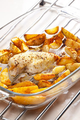 turkey meat on pepper baked with American potatoes