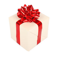 White gift box with red bow