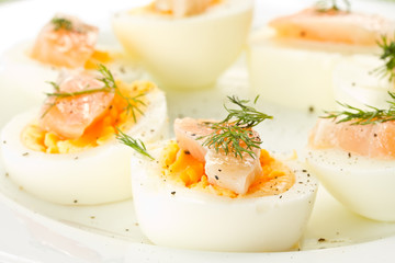 Fototapeta premium Boiled eggs with salted salmon