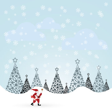 Santa Claus with candle in winter forest