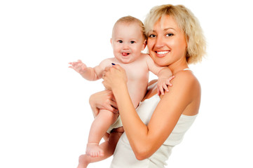 blond mother with her baby